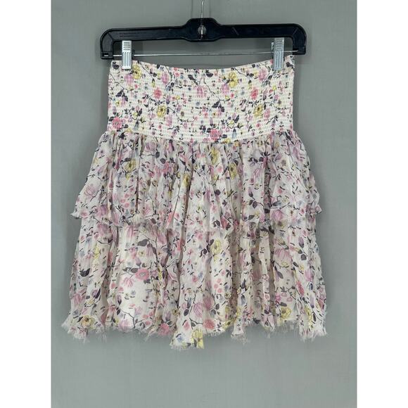 Rebecca Taylor Skirt XS Pink Floral Mini Cottage Y2K Fairy Ruffle Drop Waist - Picture 5 of 7